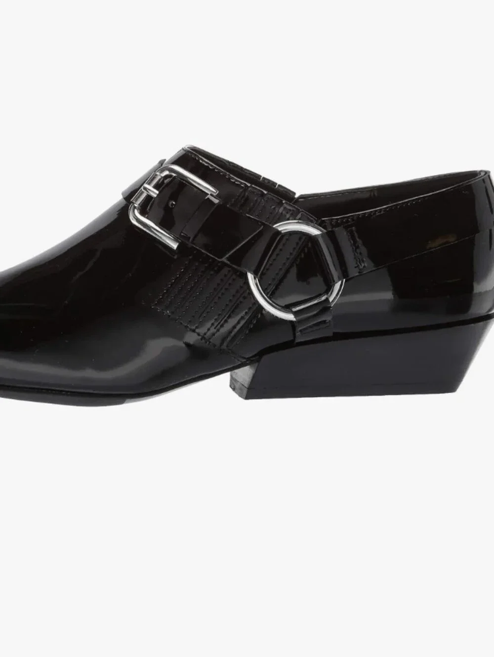 Calvin Klein Black Patent Pointed Toe Strap Shoe Shiny New W/out Box